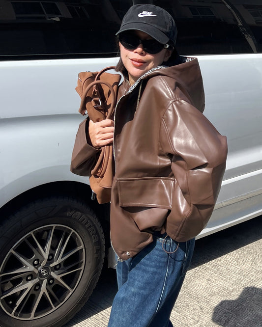 B46 - Leather hoodie jacket